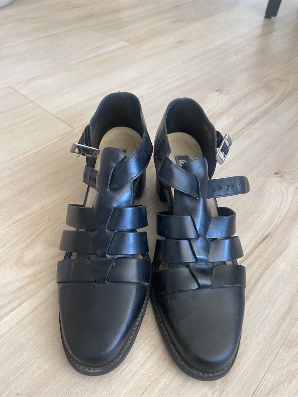 Black Strappy Leather Women’s Heels